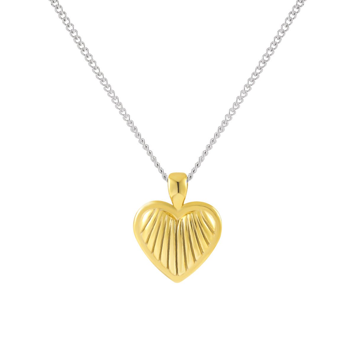 S925 Sterling Silver Two Tone Necklace 18K Gold Plated Textured Heart Pendant Necklace - KIAHMILLA