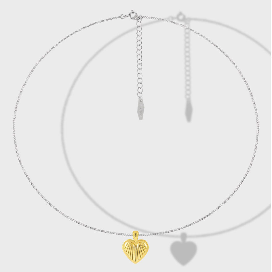 S925 Sterling Silver Two Tone Necklace 18K Gold Plated Textured Heart Pendant Necklace - KIAHMILLA