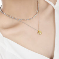 S925 Sterling Silver Two Tone Necklace 18K Gold Plated Textured Heart Pendant Necklace - KIAHMILLA