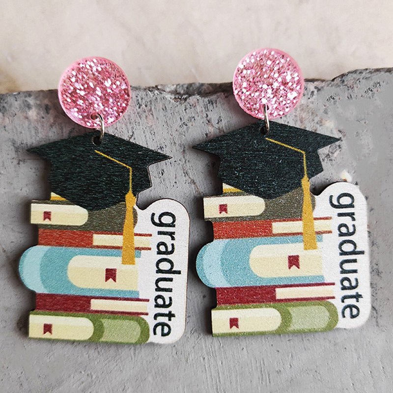 School Theme Wooden Dangle Earrings - Coolpeacock
