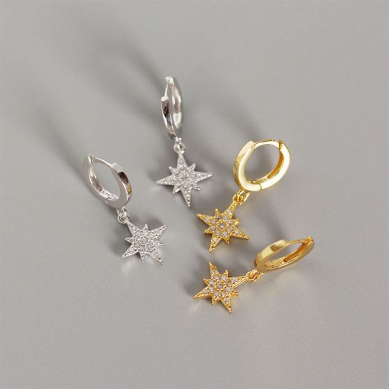Shining CZ Stars 925 Sterling Silver Leverback Earrings - KIAHMILLA