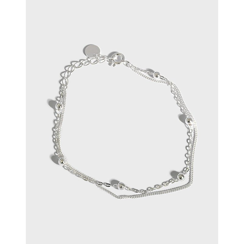 silver jewelry personalized minimalist S925 pure silver bead chain double-layer bracelet student women's bracelet chain decoration - KIAHMILLA