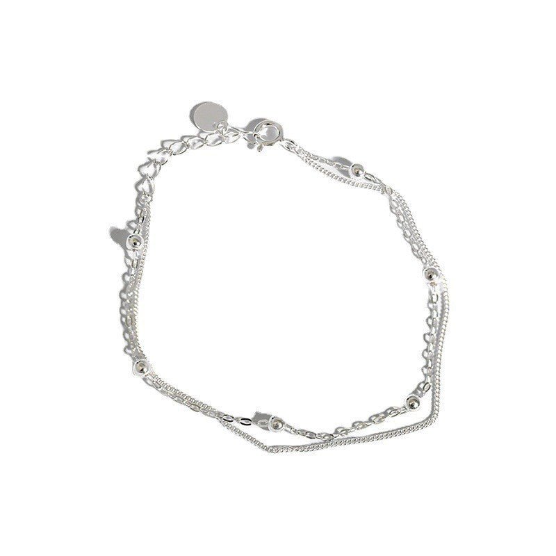 silver jewelry personalized minimalist S925 pure silver bead chain double-layer bracelet student women's bracelet chain decoration - KIAHMILLA