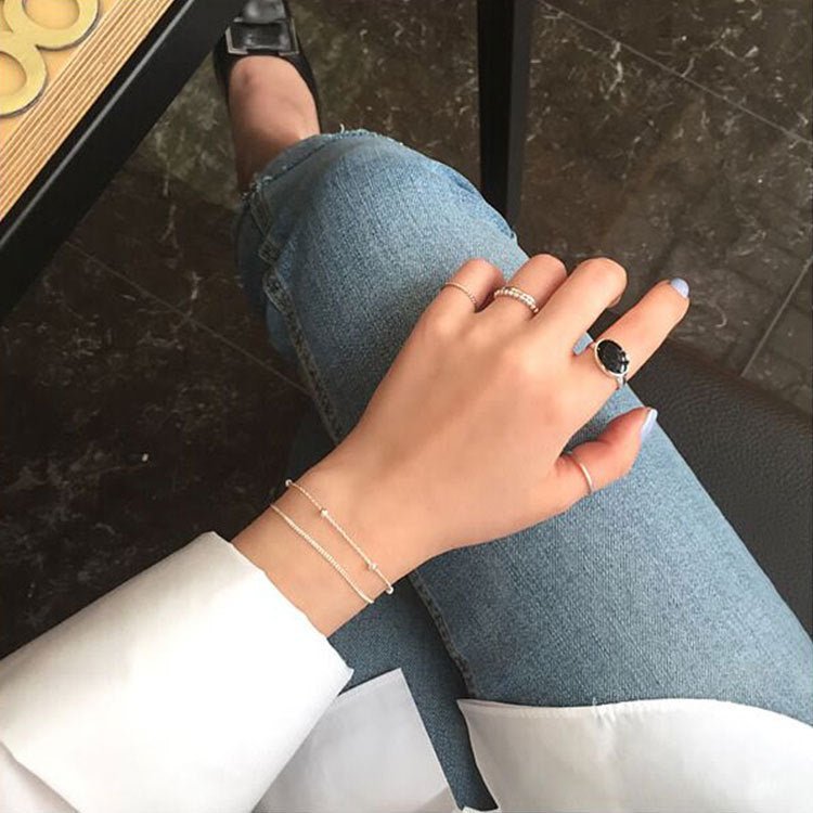 silver jewelry personalized minimalist S925 pure silver bead chain double-layer bracelet student women's bracelet chain decoration - KIAHMILLA