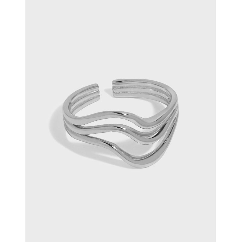 simple and versatile, wavy line texture S925 pure silver open ring for women - KIAHMILLA