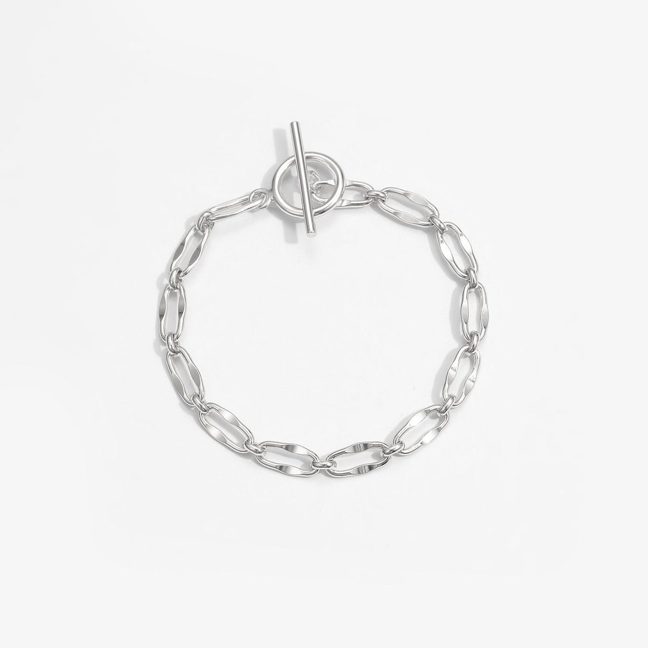Simple Chain Circle Strip Corss 925 Sterling Silver Bracelet - KIAHMILLA
