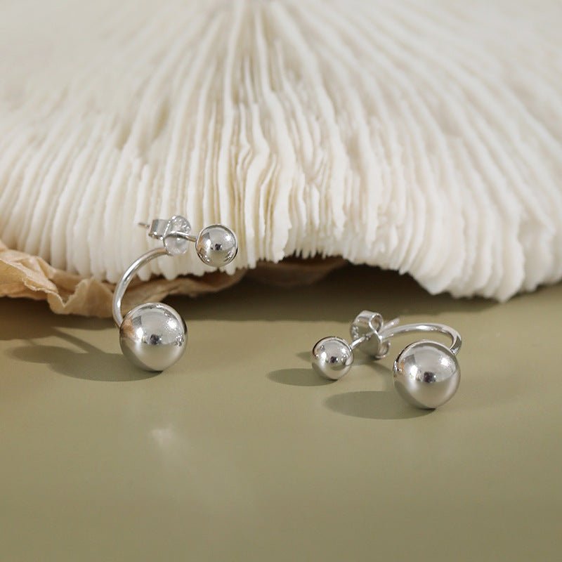 Simple Classic Round Beads 925 Sterling Silver Stud Earrings - KIAHMILLA