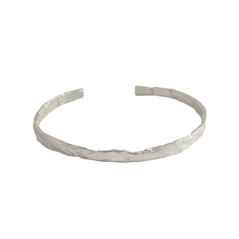 Simple Concave Convex Round 925 Sterling Silver Open Bangle - KIAHMILLA