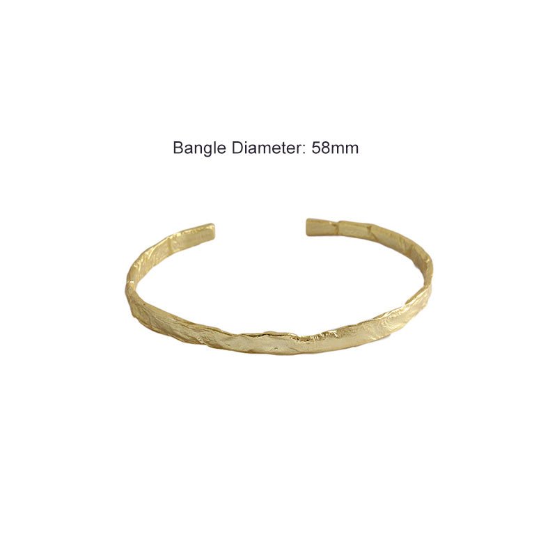 Simple Concave Convex Round 925 Sterling Silver Open Bangle - KIAHMILLA