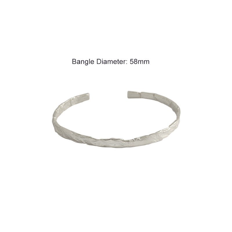 Simple Concave Convex Round 925 Sterling Silver Open Bangle - KIAHMILLA