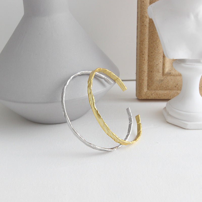 Simple Concave Convex Round 925 Sterling Silver Open Bangle - KIAHMILLA