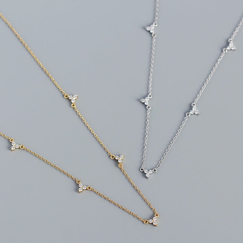 Simple CZ Three Leaf Clovers 925 Sterling Silver Necklace - KIAHMILLA