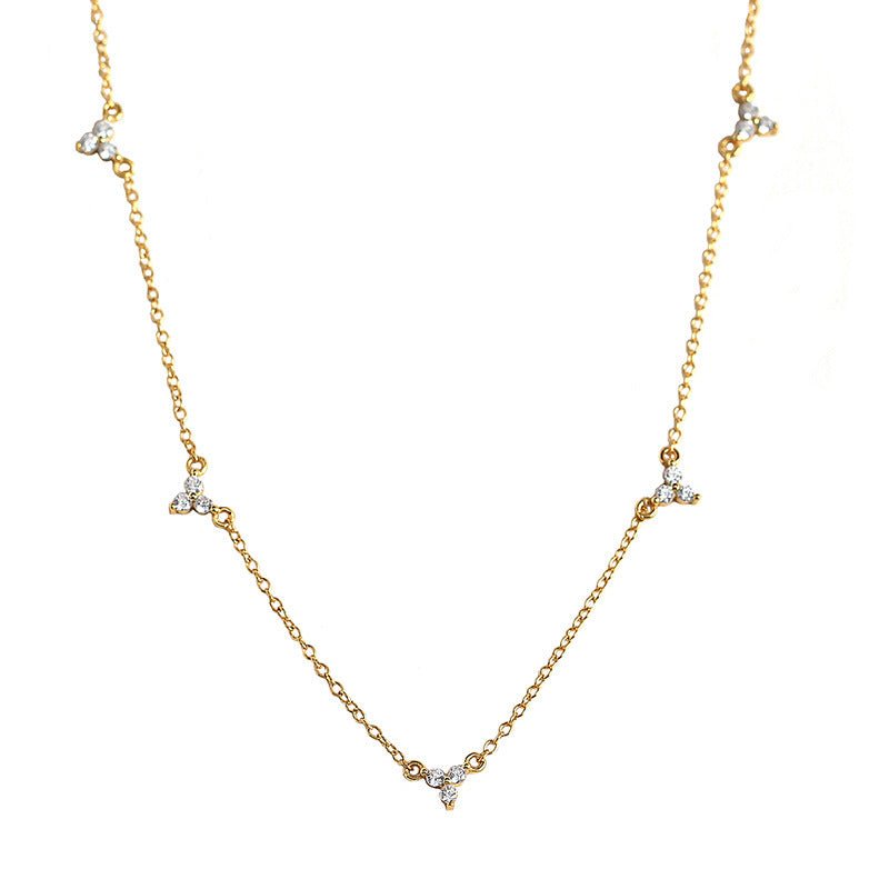 Simple CZ Three Leaf Clovers 925 Sterling Silver Necklace - KIAHMILLA