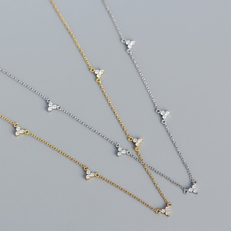 Simple CZ Three Leaf Clovers 925 Sterling Silver Necklace - KIAHMILLA