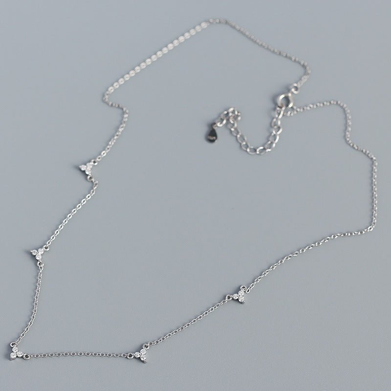 Simple CZ Three Leaf Clovers 925 Sterling Silver Necklace - KIAHMILLA