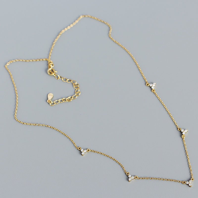 Simple CZ Three Leaf Clovers 925 Sterling Silver Necklace - KIAHMILLA
