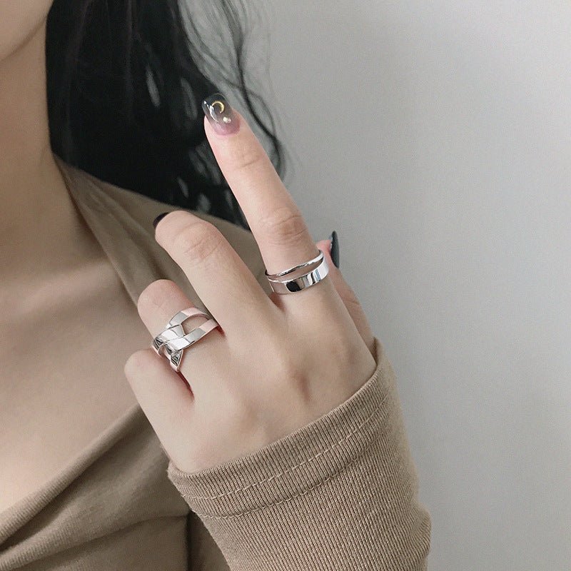 Simple Double Layer Minimalist 925 Sterling Silver Adjustable Ring - KIAHMILLA