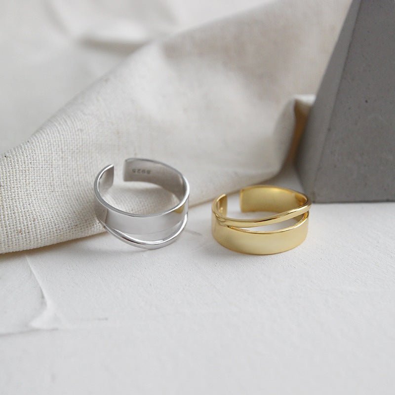 Simple Double Layer Minimalist 925 Sterling Silver Adjustable Ring - KIAHMILLA