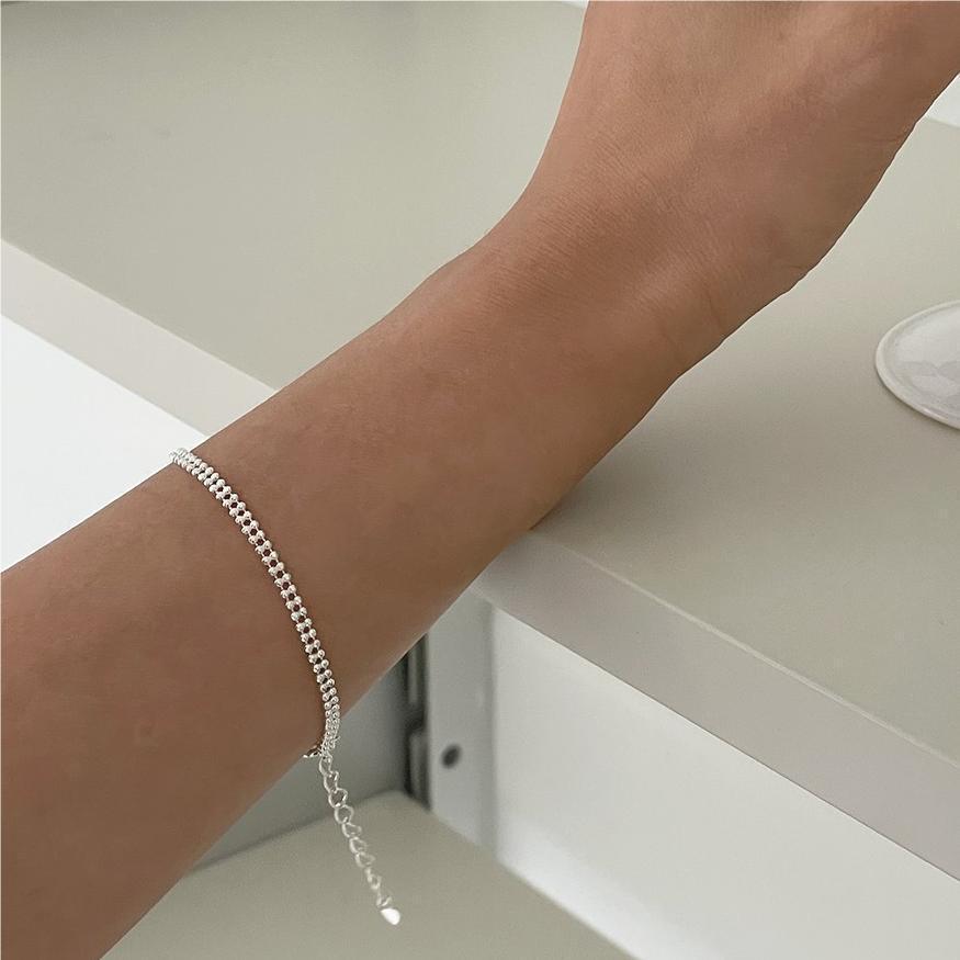 Simple Double Layers Beads Stacker 925 Sterling Silver Bracelet - KIAHMILLA