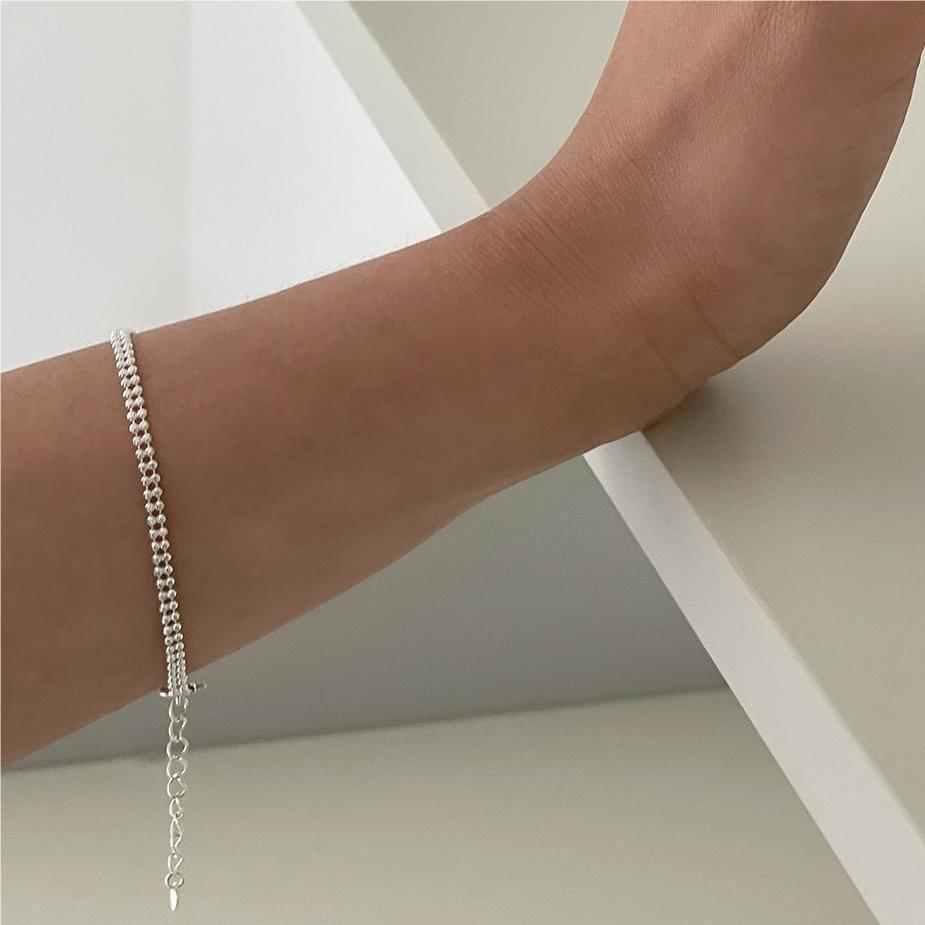 Simple Double Layers Beads Stacker 925 Sterling Silver Bracelet - KIAHMILLA
