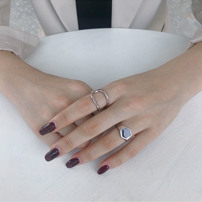 Simple Double Layers Circle 925 Sterling Silver Adjustable Ring - KIAHMILLA