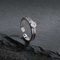 Simple Double Layers Four Claws Cubic Zirconia 925 Sterling Silver Adjustable Ring - KIAHMILLA
