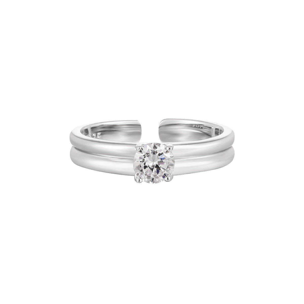 Simple Double Layers Four Claws Cubic Zirconia 925 Sterling Silver Adjustable Ring - KIAHMILLA