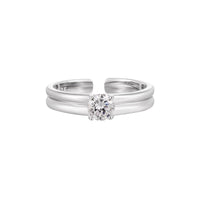 Simple Double Layers Four Claws Cubic Zirconia 925 Sterling Silver Adjustable Ring - KIAHMILLA