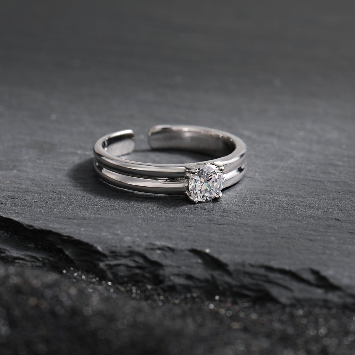 Simple Double Layers Four Claws Cubic Zirconia 925 Sterling Silver Adjustable Ring - KIAHMILLA
