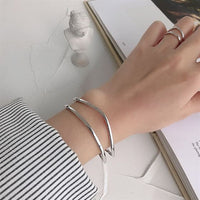 Simple Double Layler 925 Sterling Silver Open Bangle - KIAHMILLA