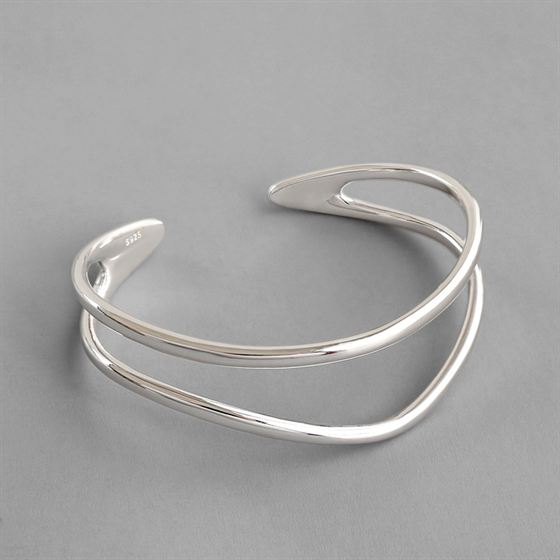 Simple Double Layler 925 Sterling Silver Open Bangle - KIAHMILLA