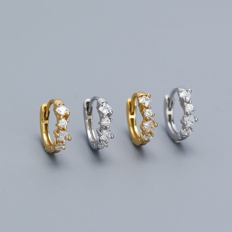 Simple Four Round CZ 925 Sterling Silver Hoop Earrings - KIAHMILLA
