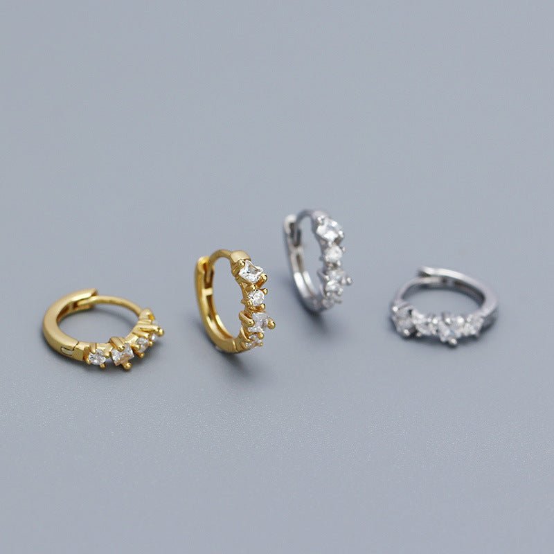 Simple Four Round CZ 925 Sterling Silver Hoop Earrings - KIAHMILLA