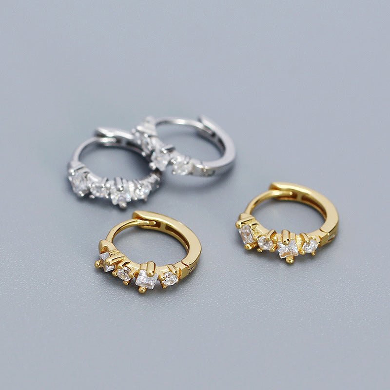 Simple Four Round CZ 925 Sterling Silver Hoop Earrings - KIAHMILLA
