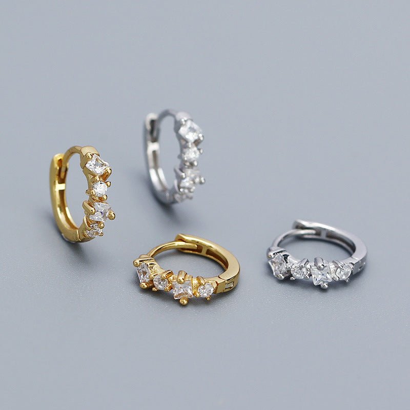 Simple Four Round CZ 925 Sterling Silver Hoop Earrings - KIAHMILLA
