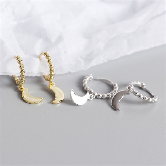 Simple Geometric Round Glossy Moon 925 Sterling Silver Hoop Earrings - KIAHMILLA