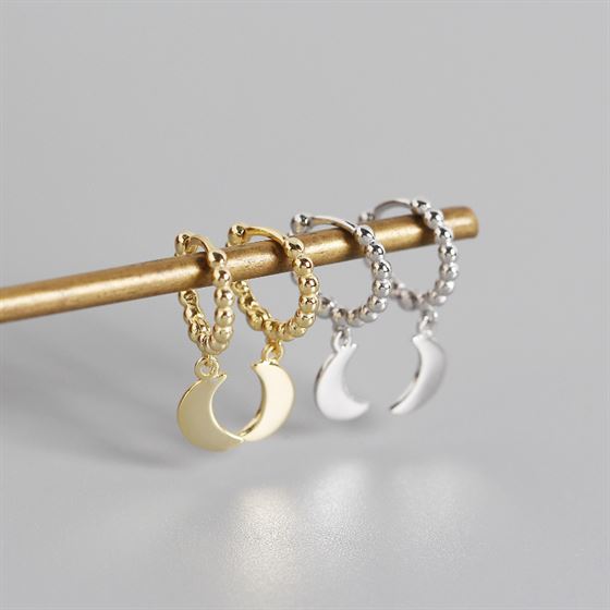 Simple Geometric Round Glossy Moon 925 Sterling Silver Hoop Earrings - KIAHMILLA