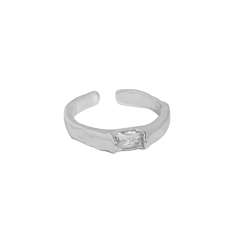 Simple Geometry CZ Rectangle 925 Sterling Silver Adjustable Ring - KIAHMILLA
