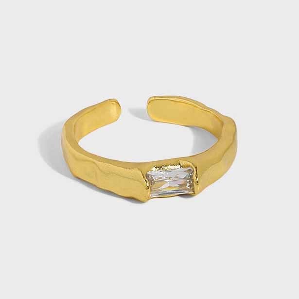 Simple Geometry CZ Rectangle 925 Sterling Silver Adjustable Ring - KIAHMILLA