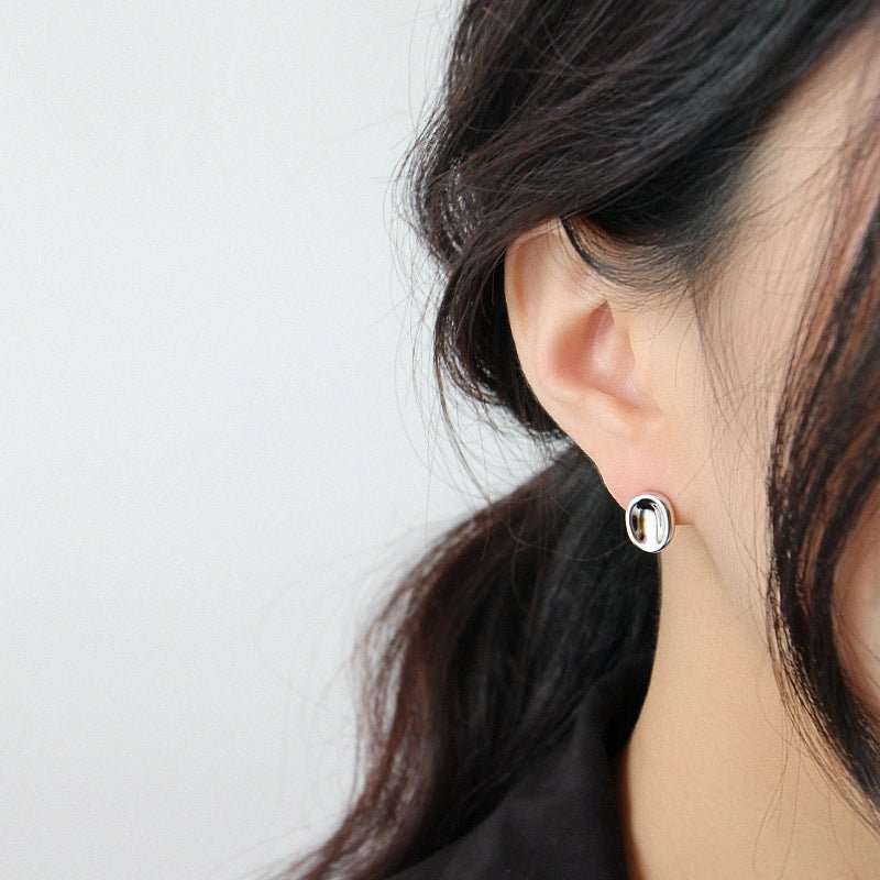 Simple Geometry Ellipse 925 Sterling Silver Studs Earrings - KIAHMILLA