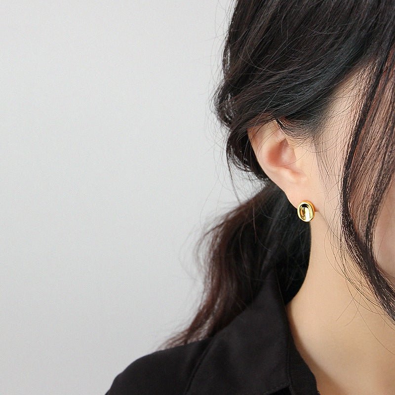 Simple Geometry Ellipse 925 Sterling Silver Studs Earrings - KIAHMILLA