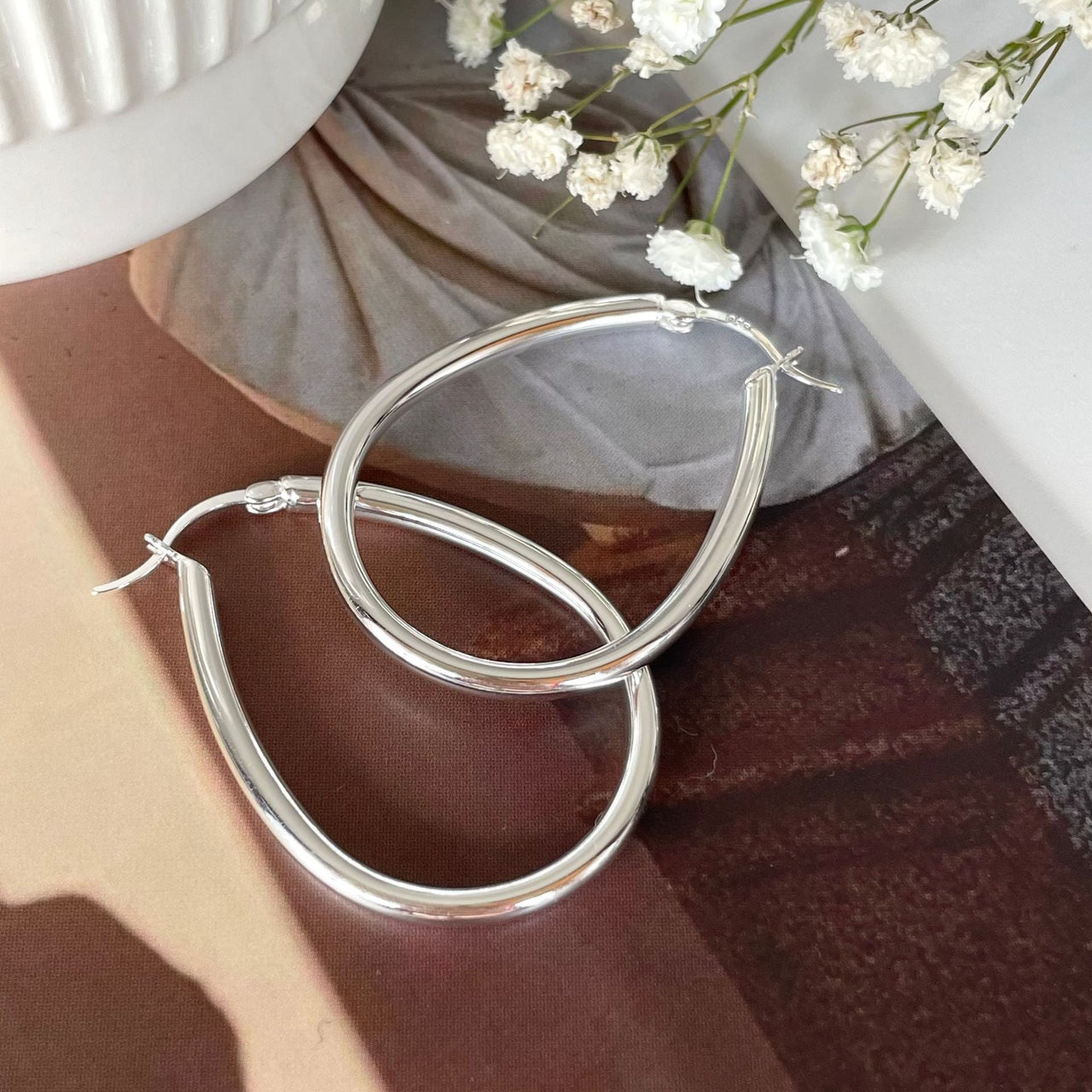 Simple Geometry Hollow Waterdrop Circle 925 Sterling Silver Hoop Earrings - KIAHMILLA