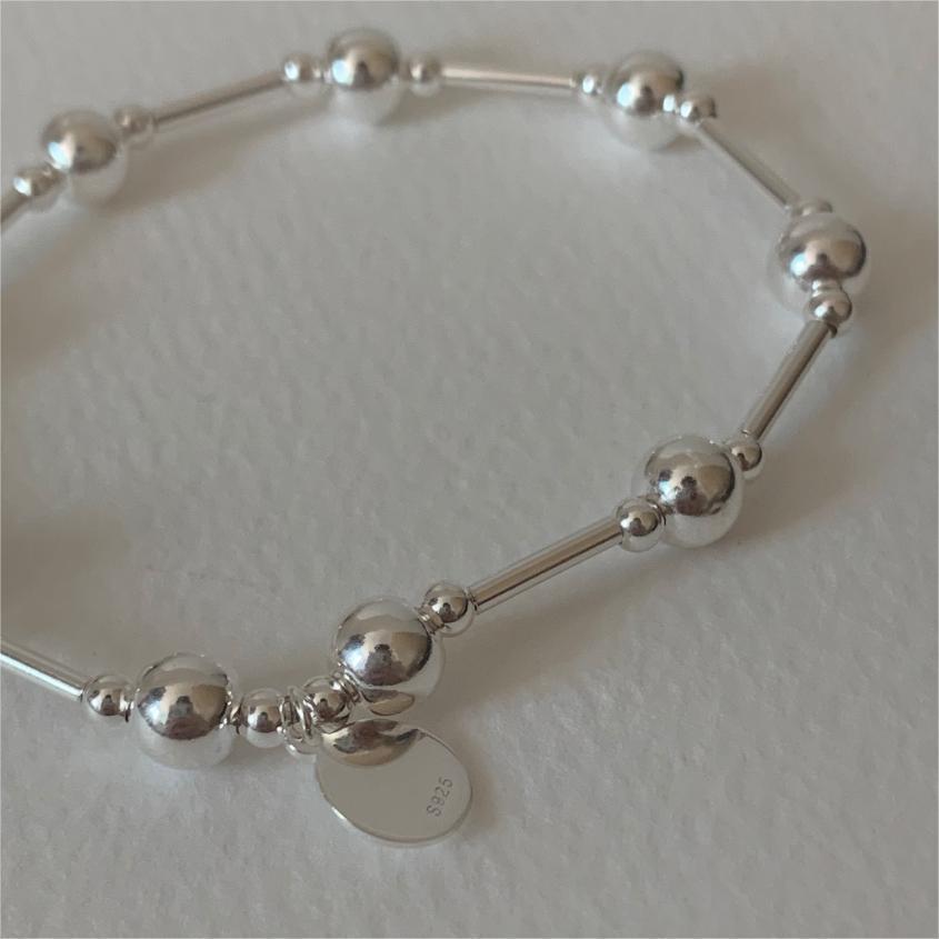 Simple Geometry Large Small Beads 925 Sterling Silver Bracelet - KIAHMILLA