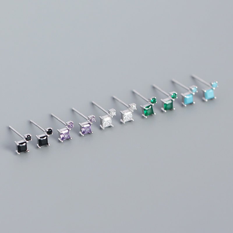 Simple Geometry Mini Square 925 Sterling Silver Stud Earrings - KIAHMILLA