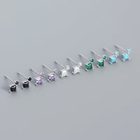 Simple Geometry Mini Square 925 Sterling Silver Stud Earrings - KIAHMILLA