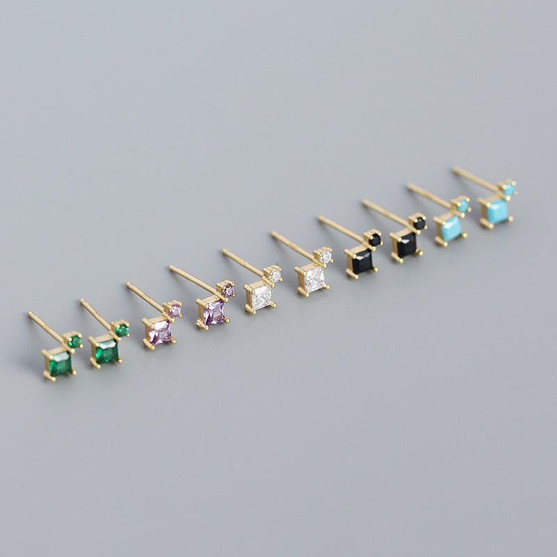 Simple Geometry Mini Square 925 Sterling Silver Stud Earrings - KIAHMILLA