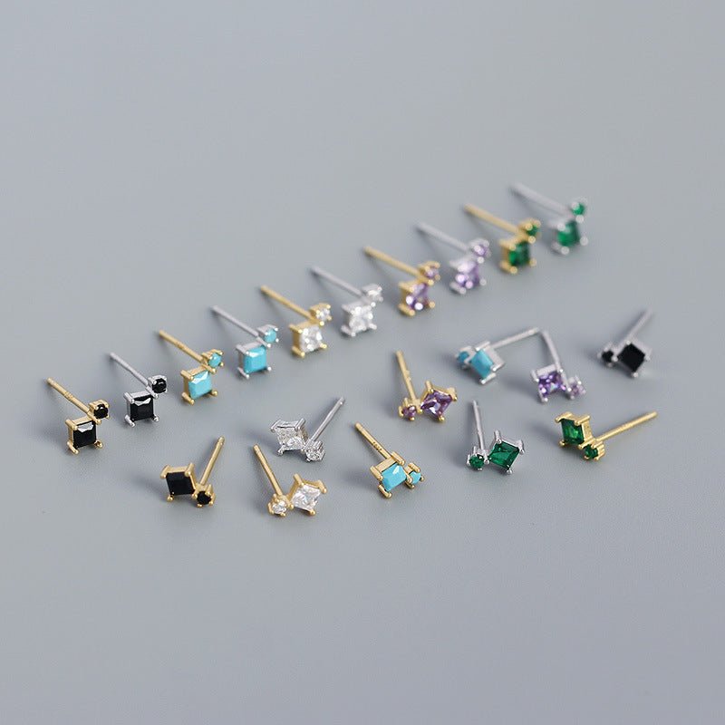 Simple Geometry Mini Square 925 Sterling Silver Stud Earrings - KIAHMILLA