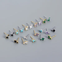 Simple Geometry Mini Square 925 Sterling Silver Stud Earrings - KIAHMILLA