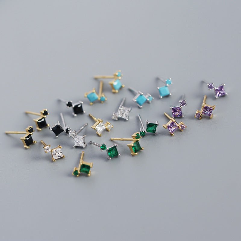 Simple Geometry Mini Square 925 Sterling Silver Stud Earrings - KIAHMILLA