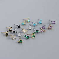 Simple Geometry Mini Square 925 Sterling Silver Stud Earrings - KIAHMILLA